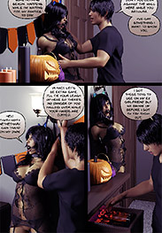 Halloween house party: Morning after - Discovering that Michelle has been left tied up in a closet, he makes a deal with her to clean the house